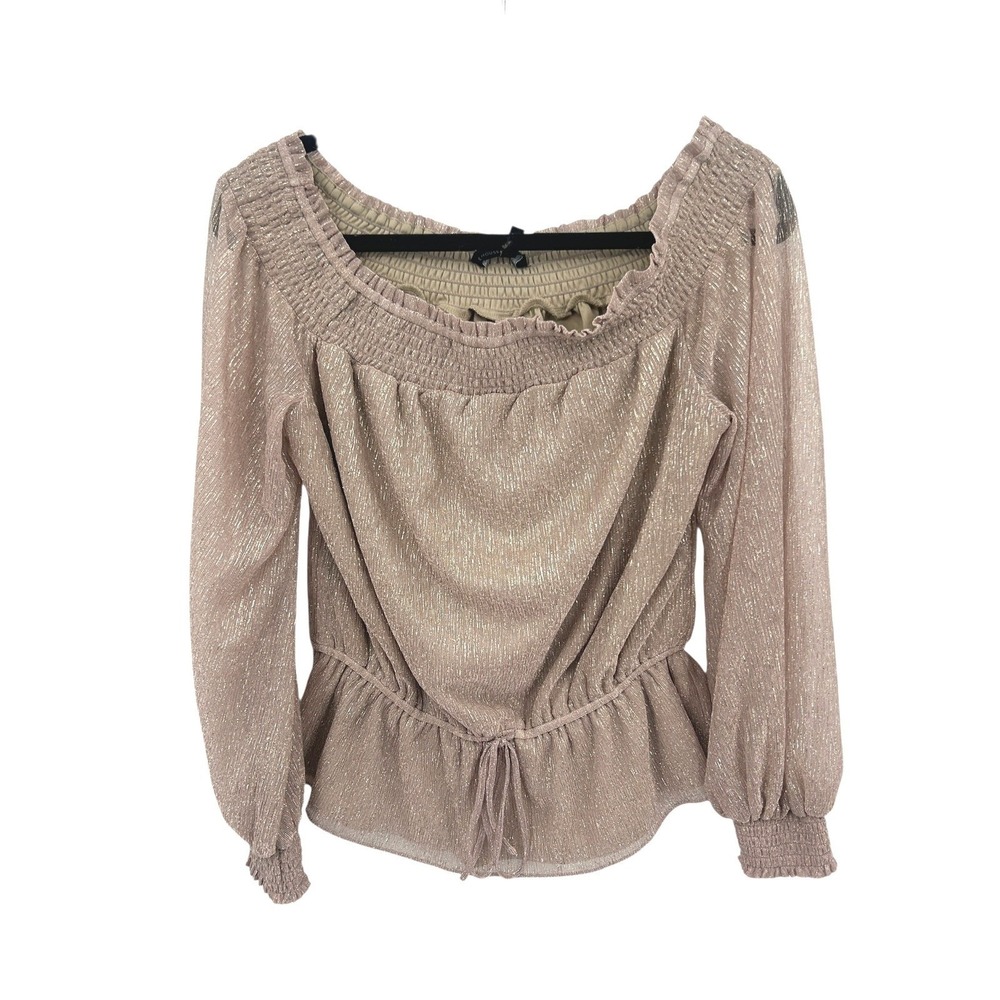 Metallic Peplum Blouse Womens M Off Shoulder‎ Smocked Boho Romantic Going Out